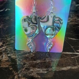 Abalone Heart Drop Earrings - Iridescent Silver Accents